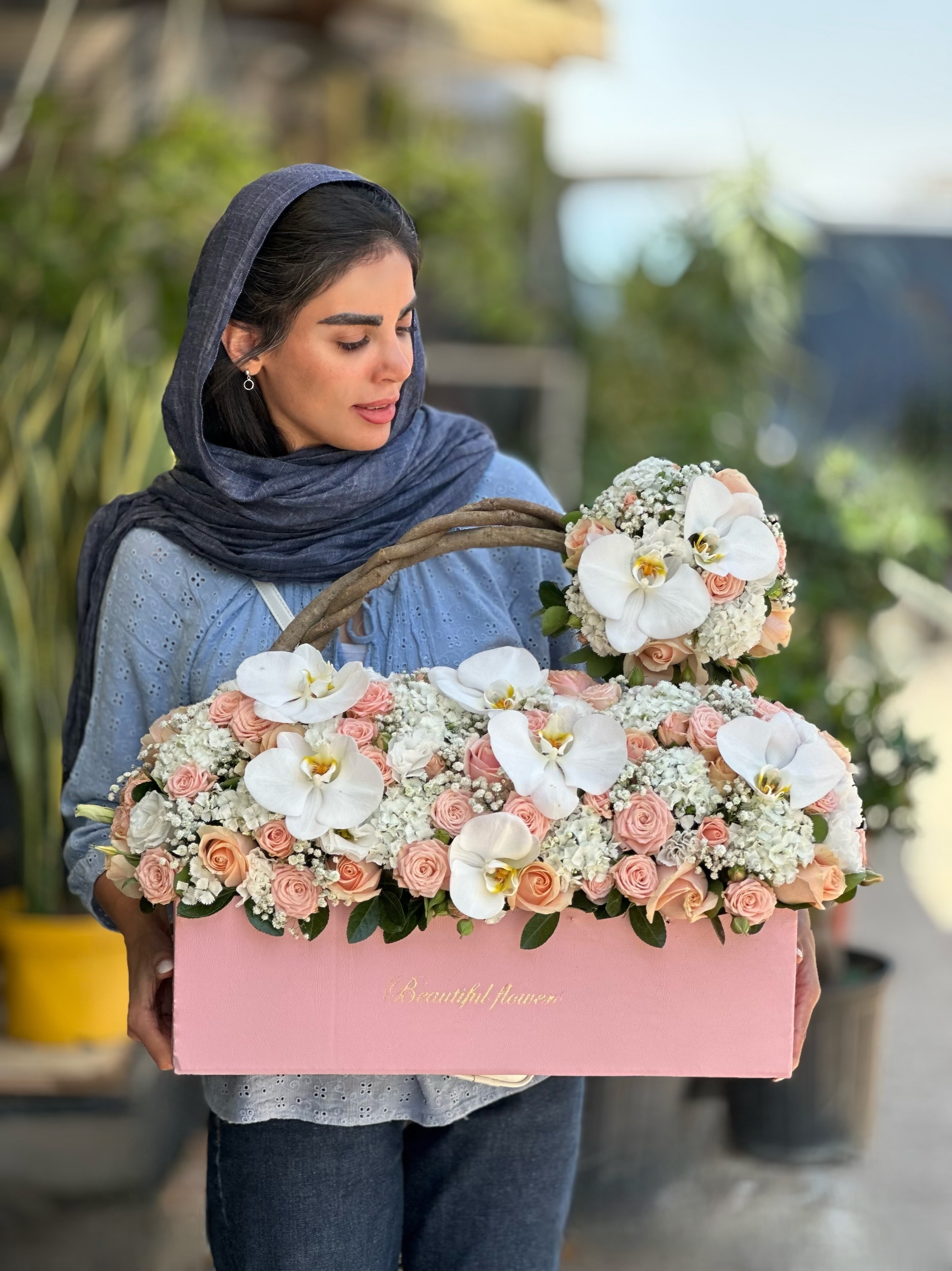 باکس گل دو طبقه صورتی فلوبار